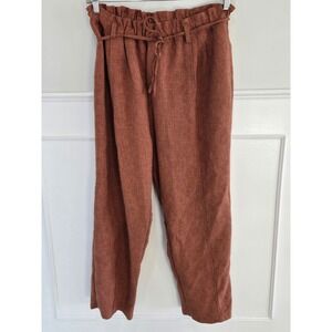 Riva Italy Brown Paperbag Waist Pants XXL Terracotta Textured Straight Leg